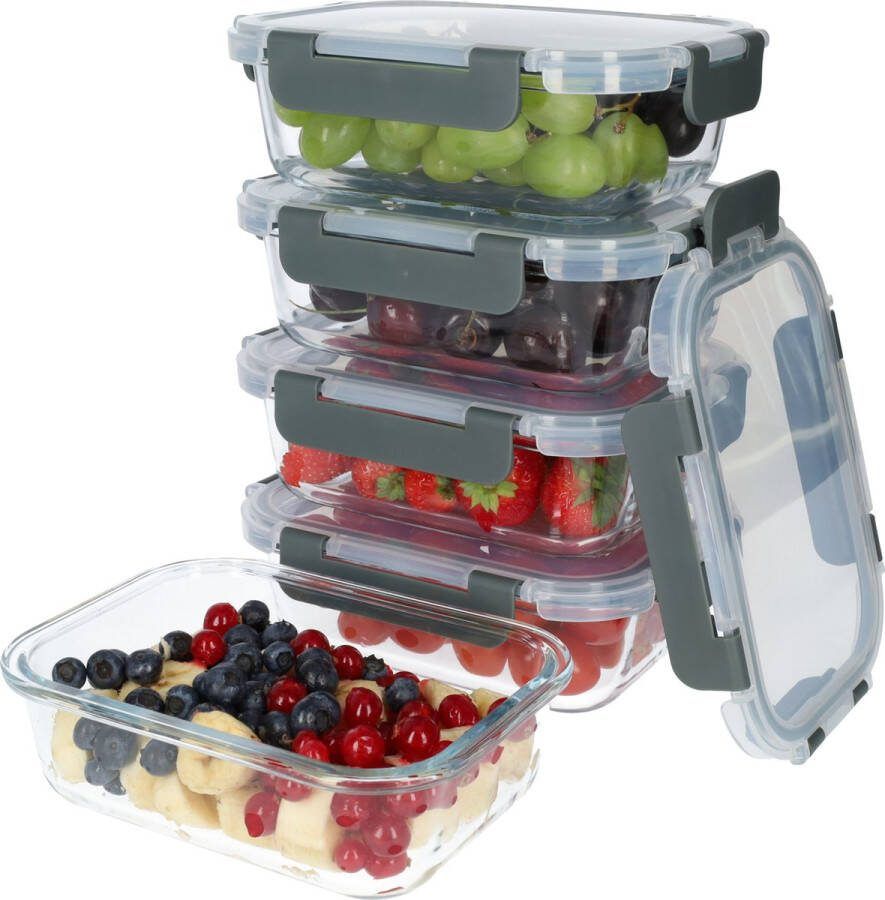 FB Pro Glazen Meal Prep Bakjes Luchtdichte Bewaardoos van Glas Vershouddoos Met Luchtdichte Deksel 630ml x5 5 stuks