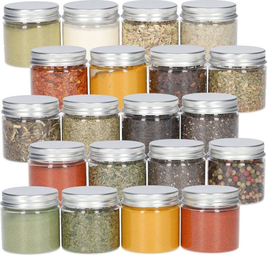 FB Pro Kruidenpotjes Plastic potjes met deksel 20 Stuks Kunststof Potje voor Kruiden Aluminium deksel 80ML