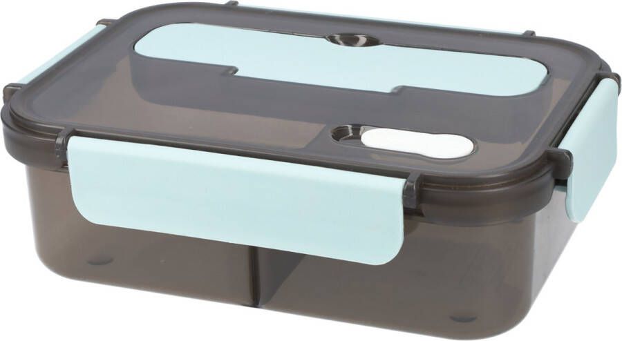 FB Pro Lichtblauwe Lunchbox met Serviesvak Lunchbox van Plastic Kunststof Lunchbox Bentobox volwassenen Lunchboxen Bentobox kinderen Handige Lunchbox met lepel en vork Ook te gebruiken als Broodtrommel 1100ml