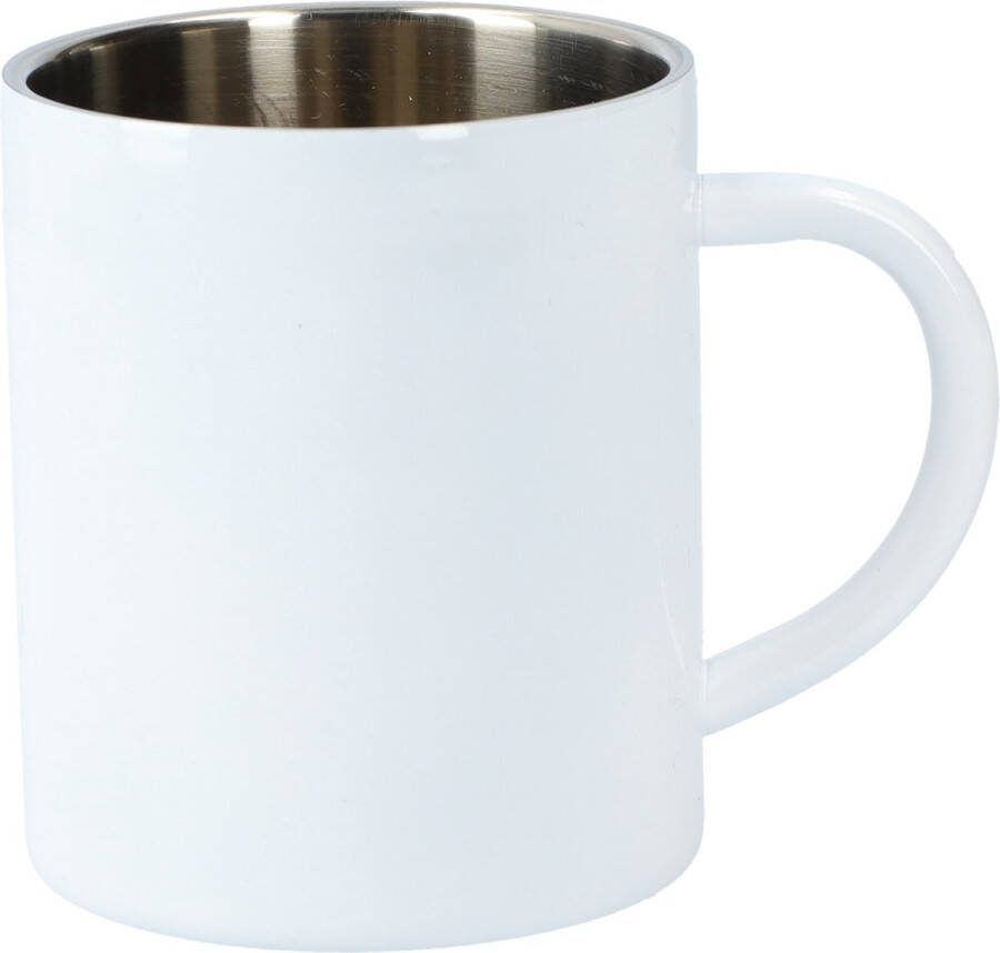FB Pro Mok Drinkbeker Koffiekop Theebeker Roestvrij Staal Met Handvat Stevige Mok 200ML Wit