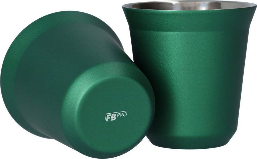 FB Pro RVS bekers in het groen Espresso kopjes Koffiebeker Coffee cup Drink Set Koffieservies RVS kopjes set van 2 Dubbelwandige bekers 160 ML