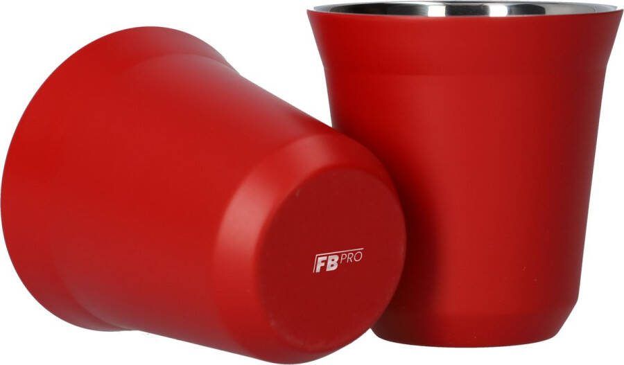 FB Pro RVS bekers in het rood Espresso kopjes Koffiebeker Coffee cup Drink Set Koffieservies RVS kopjes set van 2 Dubbelwandige bekers 160 ML