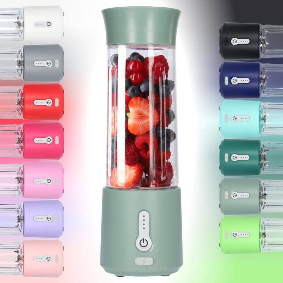 FB Pro Smoothie Maker Blender To Go Blender voor Smoothies Gezond Onderweg USB-C Oplaadbaar 500ml Grijs Groen