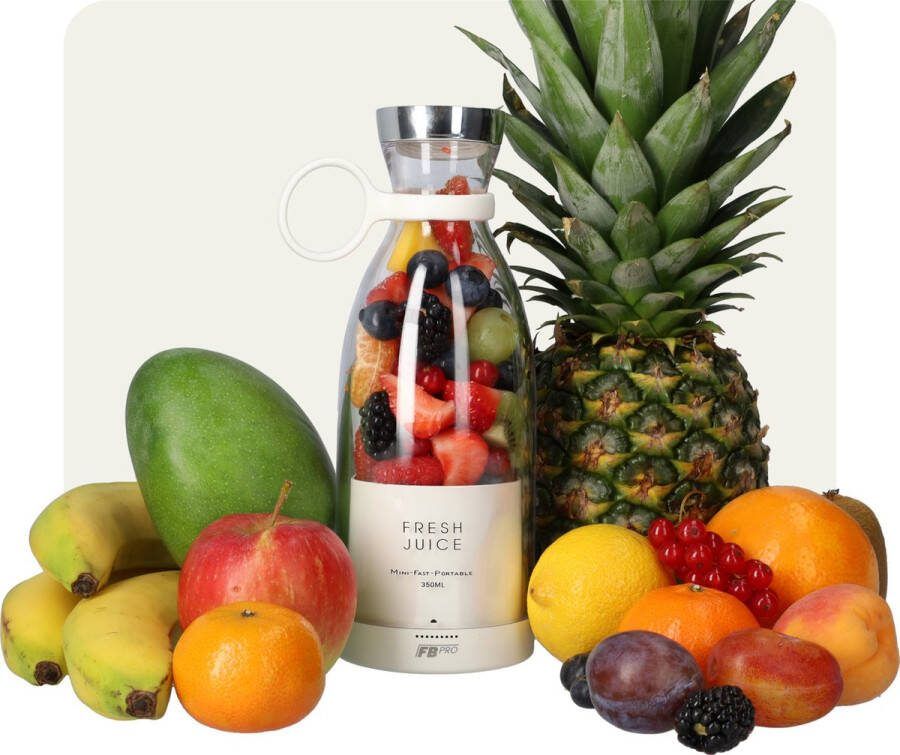 FB Pro Witte Draadloze Blender To Go Smoothie maker voor onderweg! Draagbare mini blender wit- Mixer voor smoothies Draadloos opladen mogelijk! Handmixer voor gezonde drankjes
