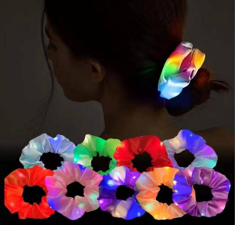 FDinfinito 3 stuks LED Glow Partij Haar Scrunchies Scrunchie Haarelastiek Strakke Haar Elastiek Haaraccessoires Party Glow Haar Scrunchie met Led lichtjes Lichtgevende scrunchies Scrunchie Satijn Wit Roze Paars