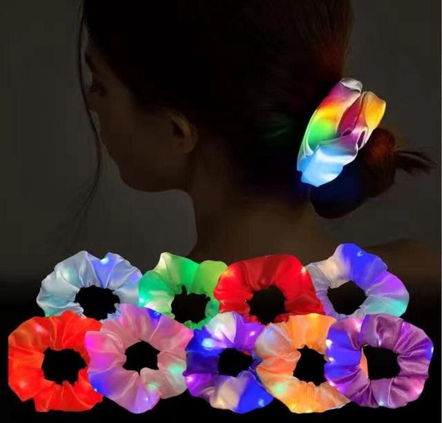 FDinfinito 3 stuks LED Glow Partij Haar Scrunchies Scrunchie Haarelastiek Strakke Haar Elastiek Haaraccessoires Dames Meisjes Haarwikkle Party Nightpub Glow Haar Scrunchie Groen Blauw Wit