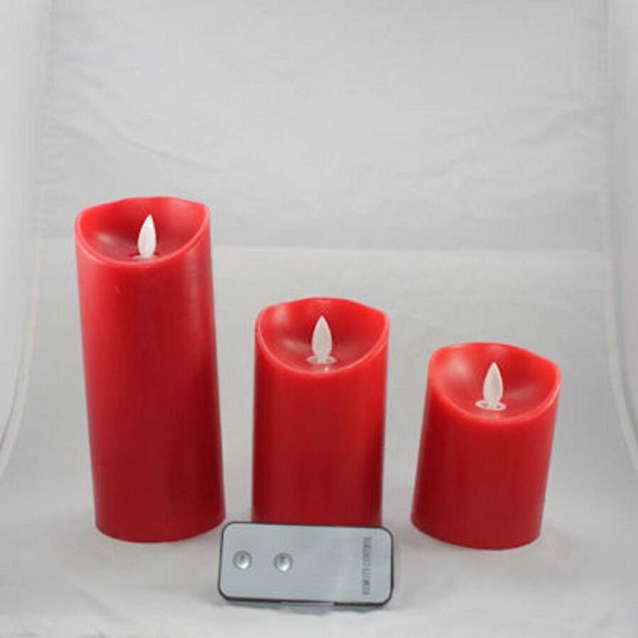 FDL Set van drie Led Kaarsen Rood op batterijen met bewegende vlam en afstandsbediening