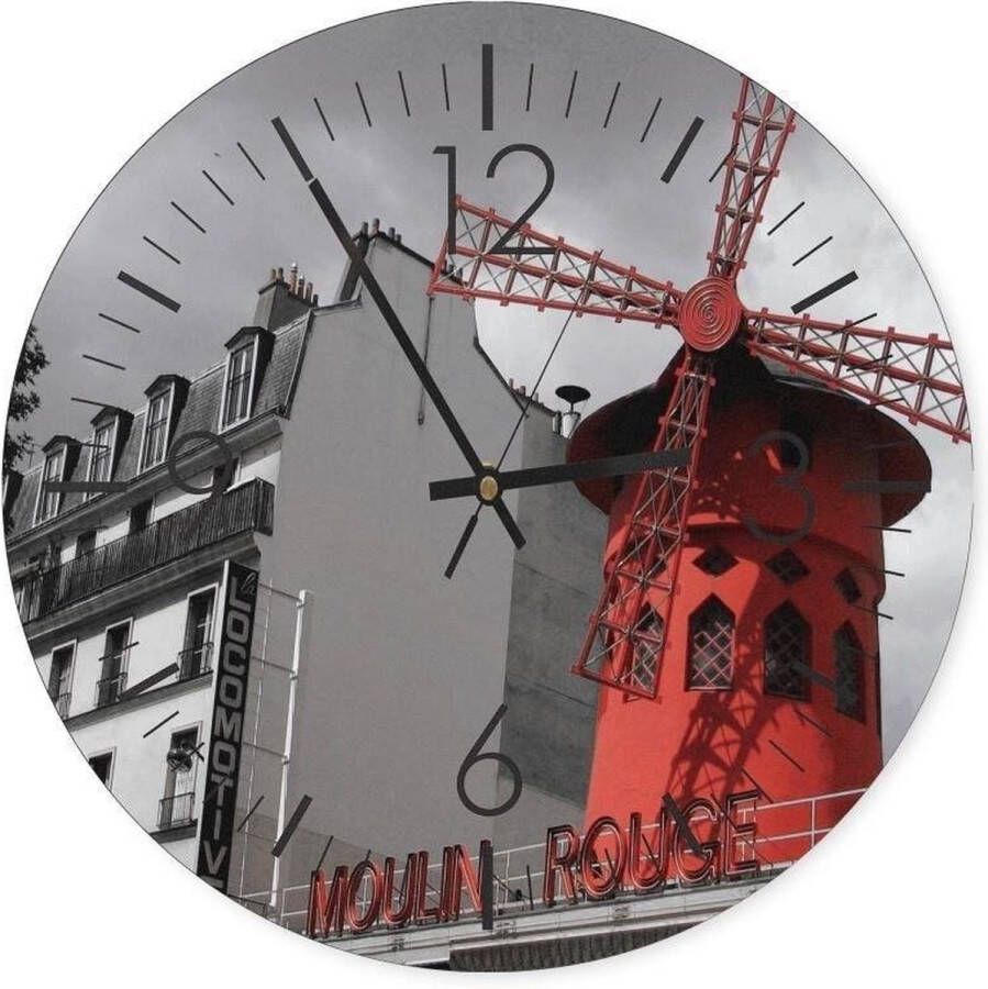 Feeby Trend24 Wandklok Moulin Rouge Muurklok Steden 60x60x2 cm Rood