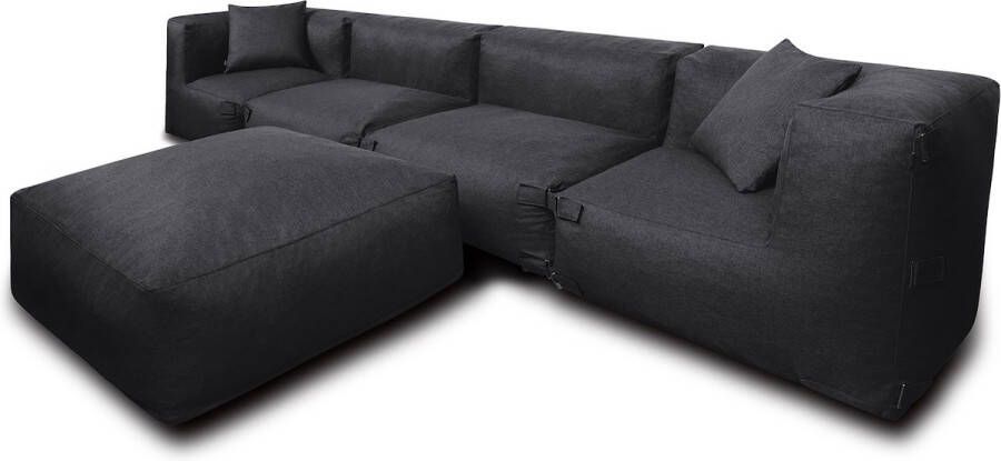 Feel Furniture Binnen & Buiten bank Odin 4 Persoonsbank Zwart Met Hocker