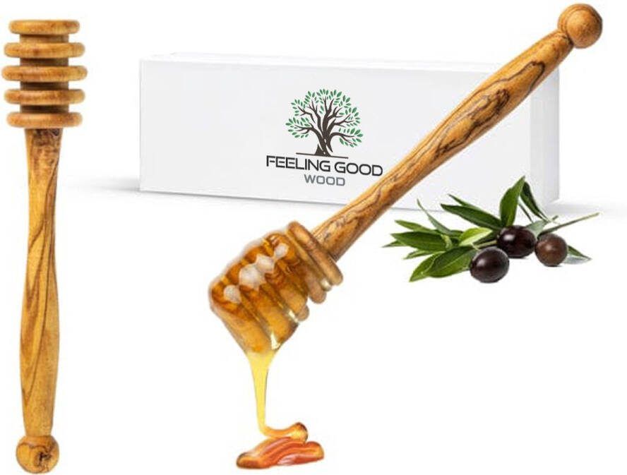 Feeling Good Wood Natuurlijke Olijfhouten Honinglepels Set van 2 Handgemaakte Honingliften voor Uniek Honinggenot 15 cm