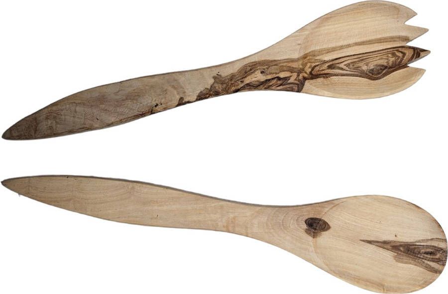 Feeling Good Wood Slabestek Slacouvert Olijfhout Saladebestek Sla Lepels Set van 2