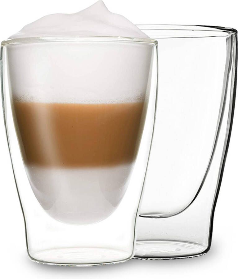 Feelino DUOS Jumbo dubbelwandig glas thermosglas 310 ml drinkglas espressoglas theeglas shotglas voor warme en koude dranken borosilicaatglas bestand tegen hitte en kou handgemaakt vaatwasmachinebestendig zwevend effect