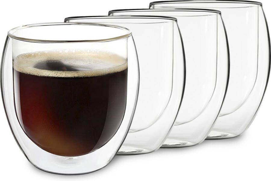 Feelino Duos Jumbo Latte Macchiato Glazenset 4 X 310 Ml- Dubbelwandige Glazen- Latte Macchiato- Dubbelwandige Koffieglazen- Theeglazen- Cappuccinoglazen- Ijskoffieglazen- Thermoglazen- Dubbelwandige Espressokopjes