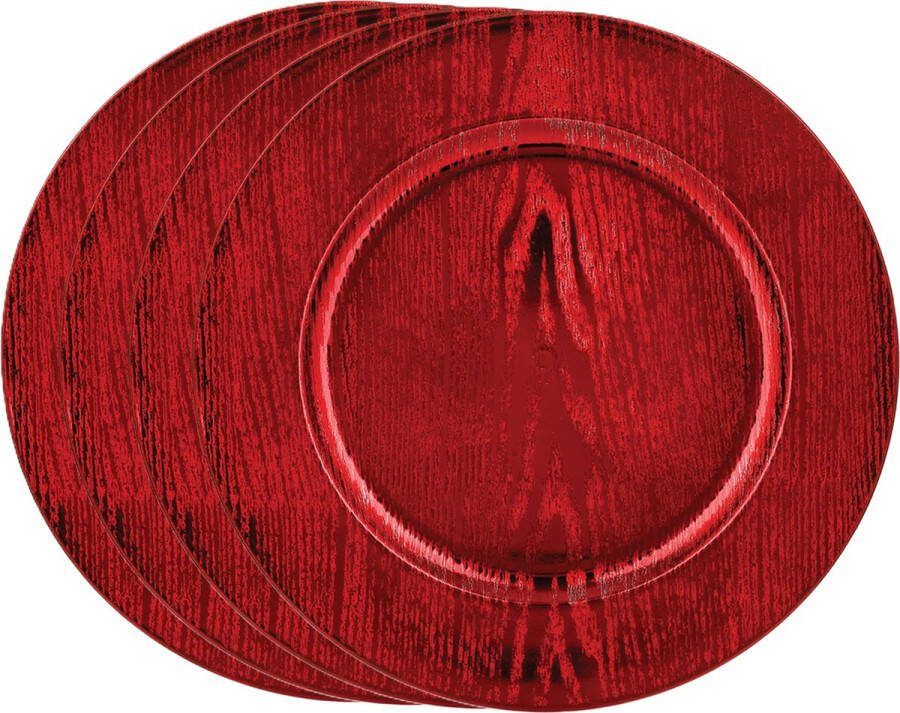 Feeric lights & Christmas Feeric Diner kerstdiner onderborden 4x st hout look rood kunststof D33 rond