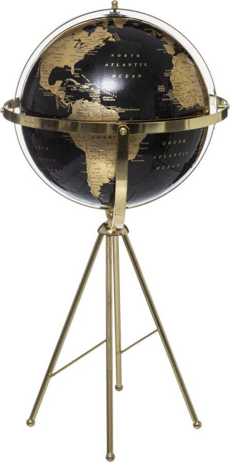 Feeric lights & Christmas Decoratie wereldbol globe zwart goud op metalen voet D34 x H60 cm Landen continenten topografie
