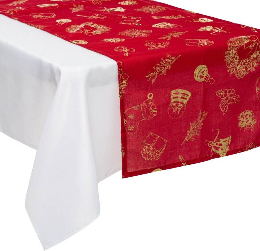 FEERIC LIGHTS & CHRISTMAS Feeric christmas tafelloper kerst rood goud -polyester -200 x 45 cm Tafellakens