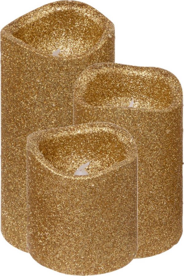 FEERIC LIGHTS & CHRISTMAS Feeric lights LED kaarsen set 3x stuks goud glitter LED kaarsen