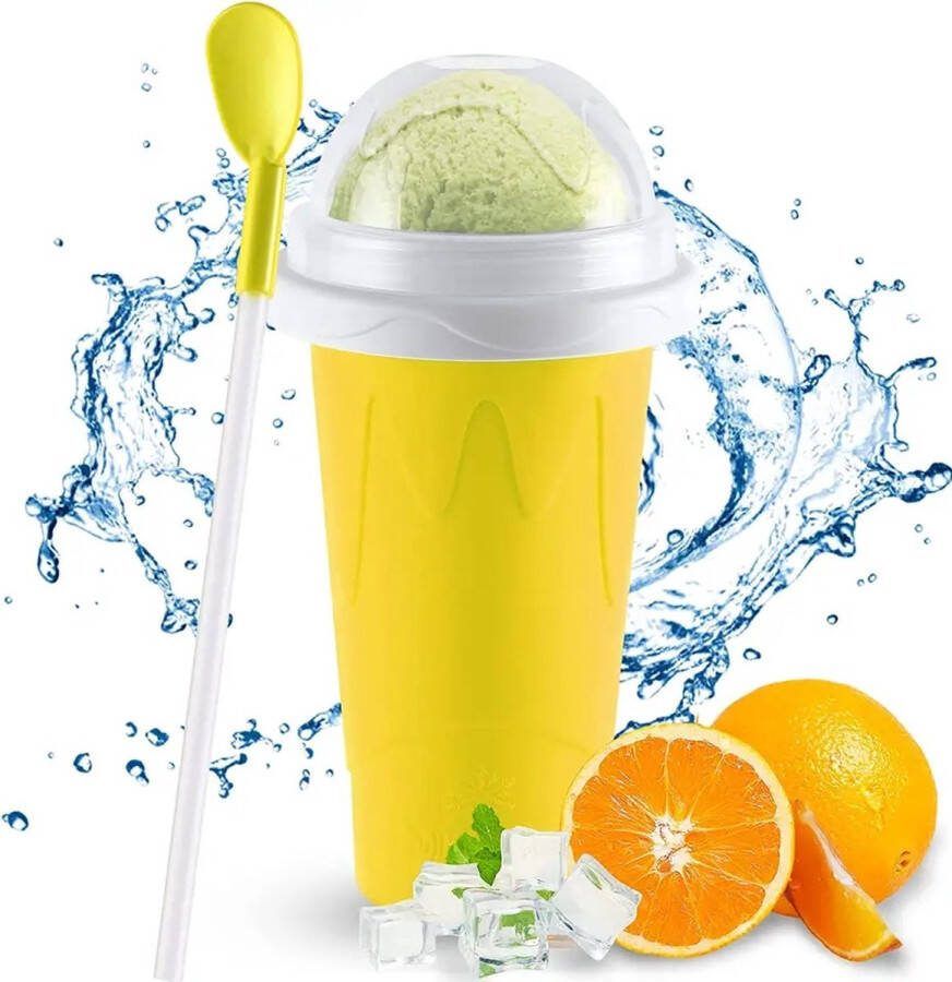 FeestmetJoep Slush puppy maker 300 ML Geel Slush puppy maker Slushy cup Ijsvormpjes Incl. eetlepel en rietje- Slush puppy machine voor thuis Slush maker beker Ijscrusher