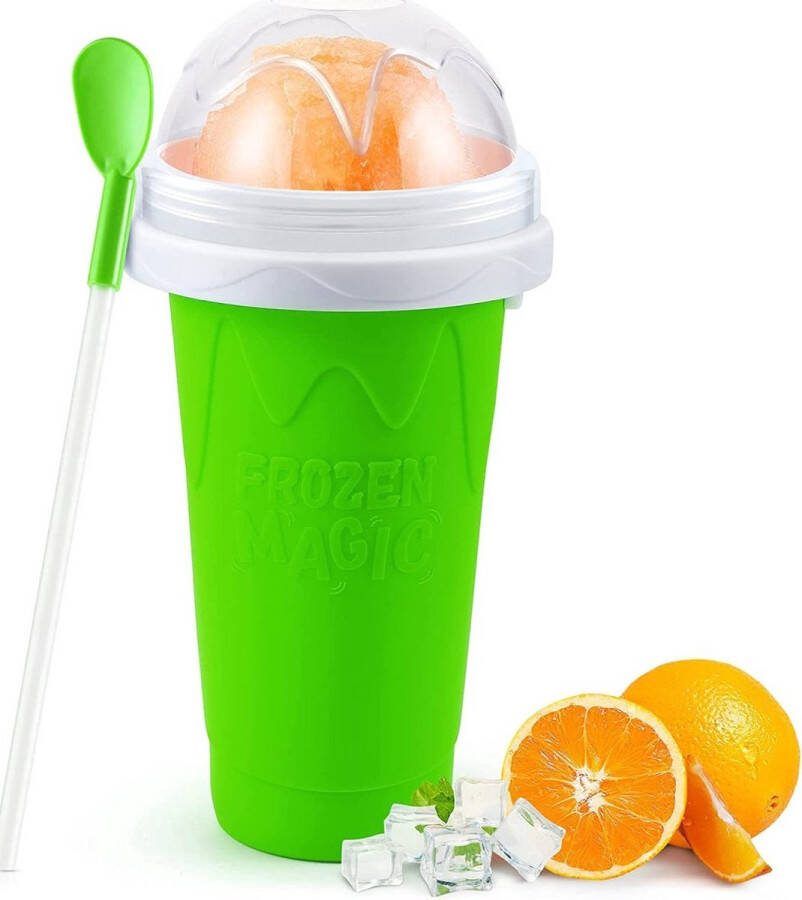 FeestmetJoep Slush puppy maker 300 ML Groen- Slush puppy maker Slushy cup Ijsvormpjes Incl. eetlepel en rietje- Slush puppy machine voor thuis Slush maker beker