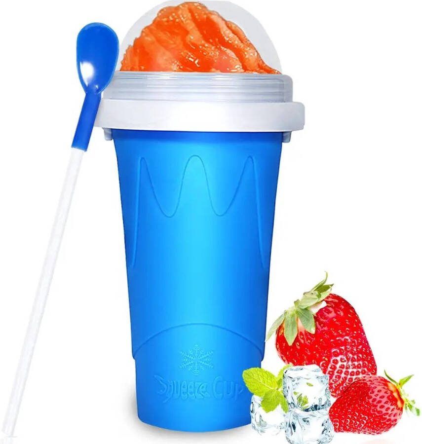 FeestmetJoep Slush puppy maker 300 ML Blauw Slush puppy maker Slushy cup Ijsvormpjes Incl. eetlepel en rietje- Slush puppy machine voor thuis Slush maker beker