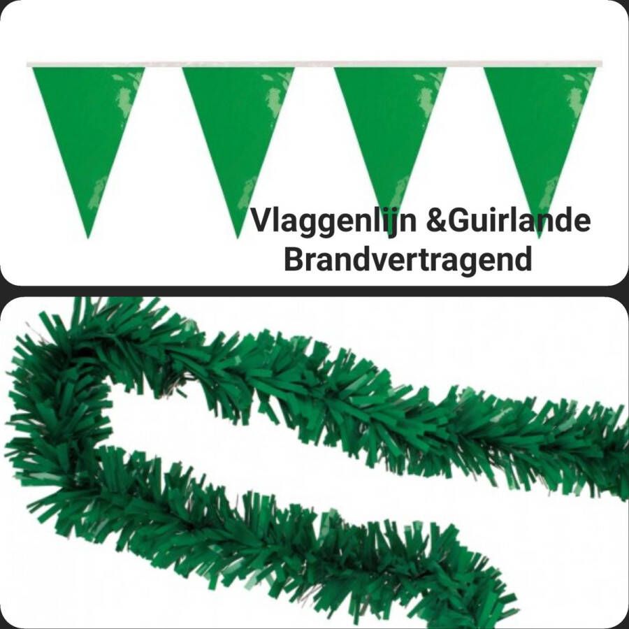 Feestwaren Brandvertragende PVC Vlaggenlijn & PVC Guirlande Groen Carnaval Themafeest Horeca Voetbal Verjaardag St Patricks day