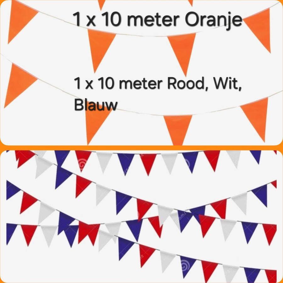Feestwaren Vlaggenlijn Oranje & Vlaggenlijn Rood-Wit- Blauw 20 meter Koningsdag Voetbal EK WK Nederlands Elftal Oranje feest Themafeest Carnaval Geslaagd