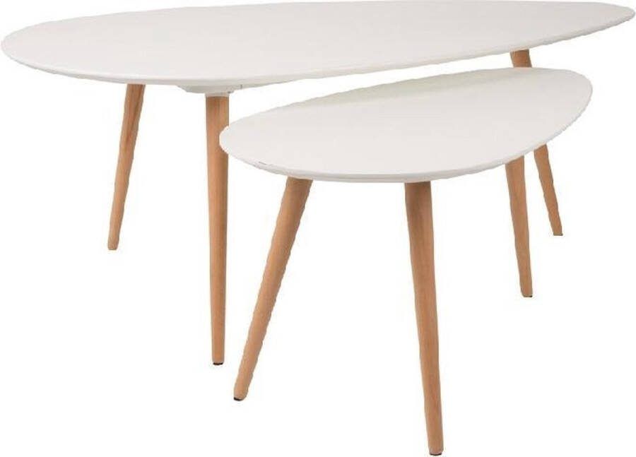 Housecraft Living Housecraft Drop Bijzettafel Ovaal Hout Wit Set van 2