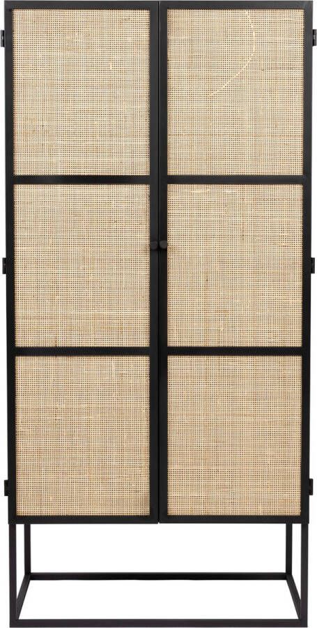Housecraft Living Housecraft Guuji Kast op wieltjes Hoog 2 deurs Rotan Metaal Zwart
