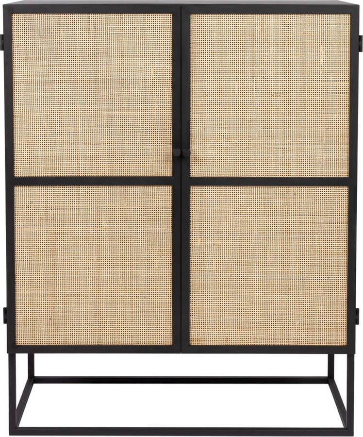 Housecraft Living Housecraft Guuji Kast op wieltjes Laag 2 deurs Rotan Metaal Zwart