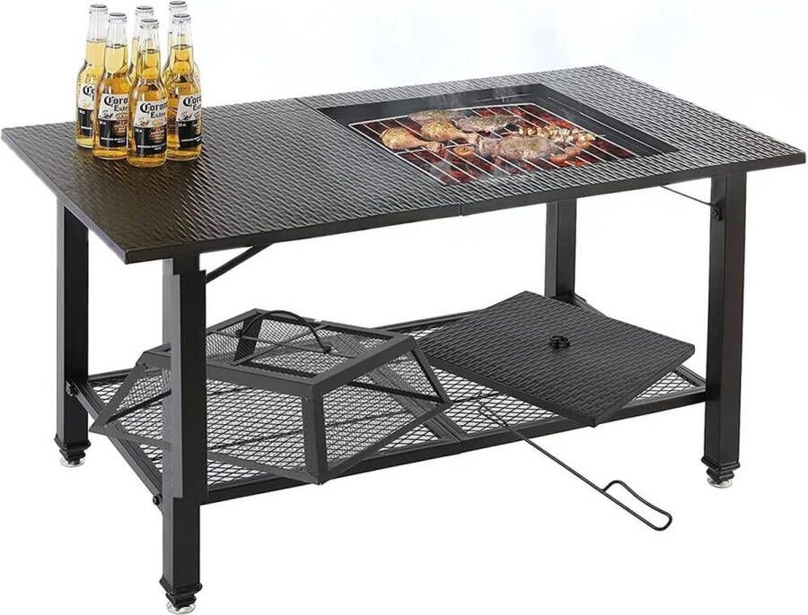 Femor bbq tafel Barbecue Tafel Grill Tafel Vuurkorf Tafel Koel Emmer Barbecue Grill 4 in 1 Tafel Zwart