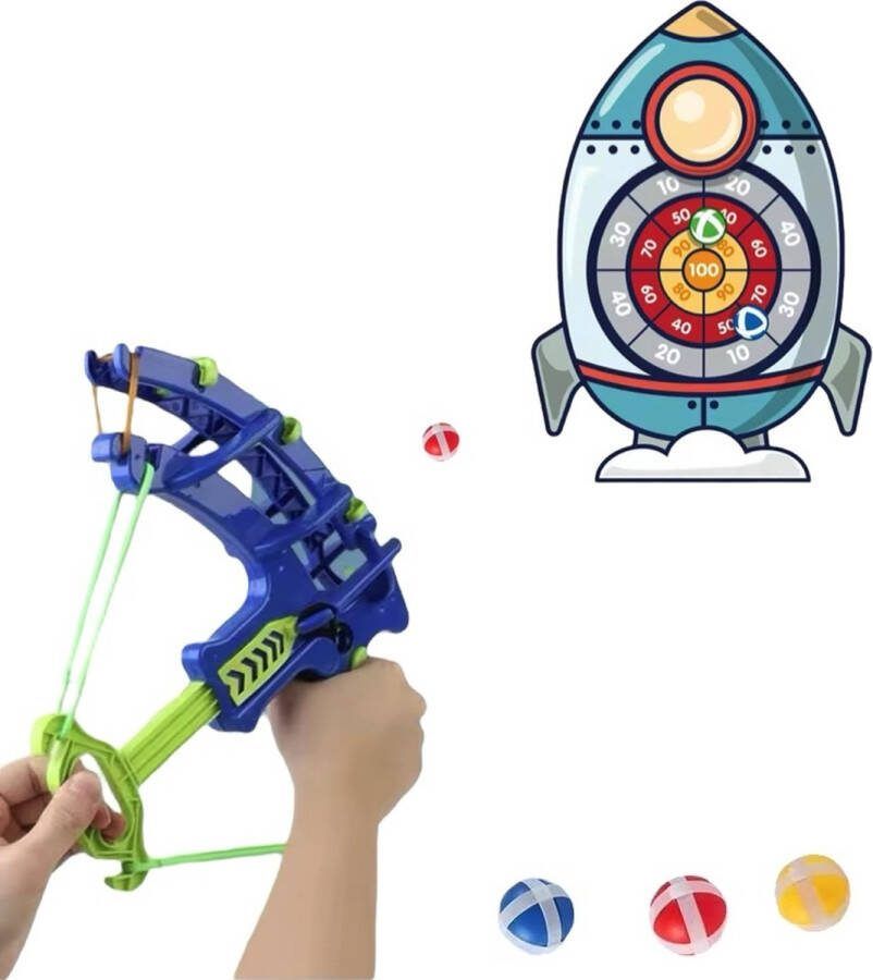 FEMUR Boogschiet-set Boogschieten voor Kinderen Kinderspeelgoed Spelend Leren Pijl en Boog Speelgoed Montessori Inclusief Boog Doel en Balletjes Raket