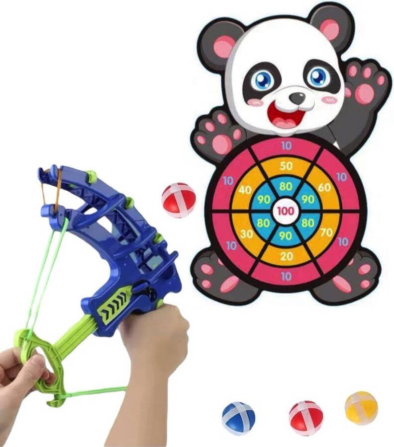 FEMUR Boogschiet-set Boogschieten voor Kinderen Kinderspeelgoed Spelend Leren Pijl en Boog Speelgoed Montessori Inclusief Boog Doel en Balletjes Panda