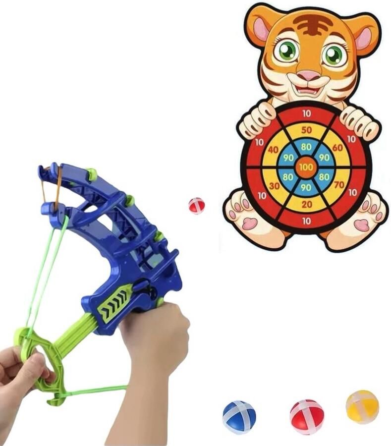 FEMUR Boogschiet-set Boogschieten voor Kinderen Kinderspeelgoed Spelend Leren Pijl en Boog Speelgoed Montessori Inclusief Boog Doel en Balletjes Tijger
