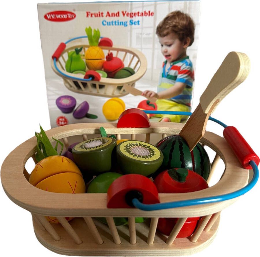 FEMUR Houten Fruitmand – Speelgoed Fruit – Houten Speelgoed – Speelgoedeten – Snijfruit – Educatief Speelgoed – Duurzaam – Montessori – Ontwikkeling – Hoogwaardige Kwaliteit – Geschikt voor Kinderen 3+