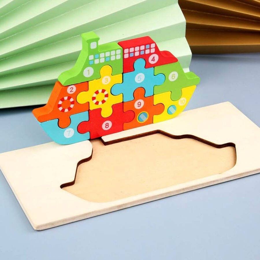 FEMUR Houten Kinderpuzzel Boot – Dieren Puzzel – 3D Puzzel – Goed voor de Ontwikkeling – Montessori Speelgoed – Kinderspeelgoed
