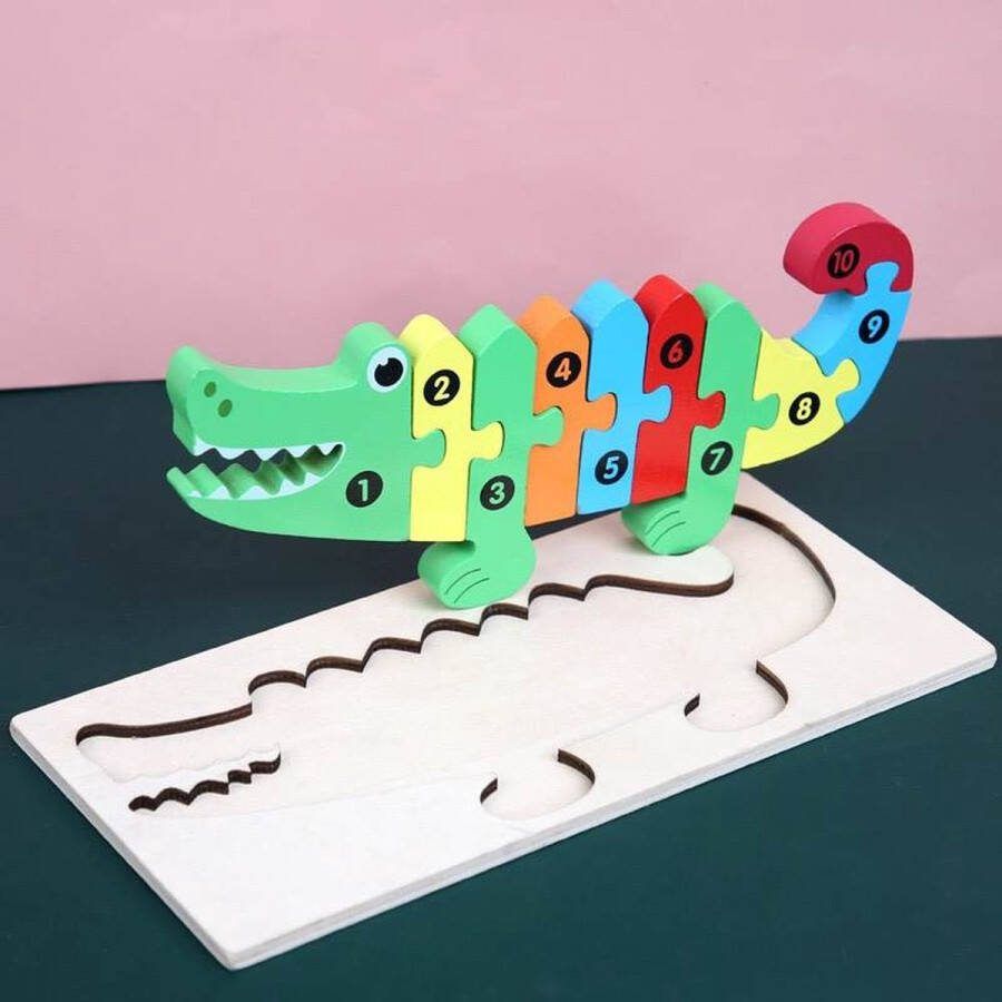 FEMUR Houten Kinderpuzzel – Krokodil Dieren Puzzel – 3D Puzzel – Goed voor de Ontwikkeling – Montessori Speelgoed – Kinderspeelgoed