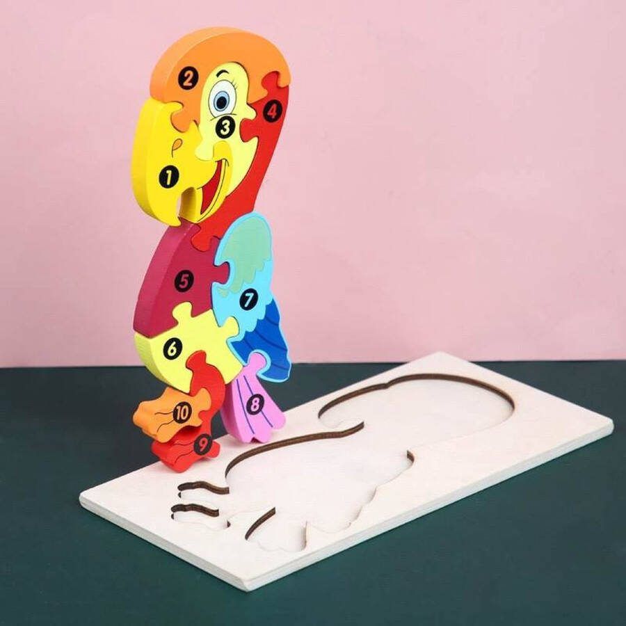 FEMUR Houten Kinderpuzzel Papegaai – Dieren Puzzel – 3D Puzzel – Goed voor de Ontwikkeling – Montessori Speelgoed – Kinderspeelgoed