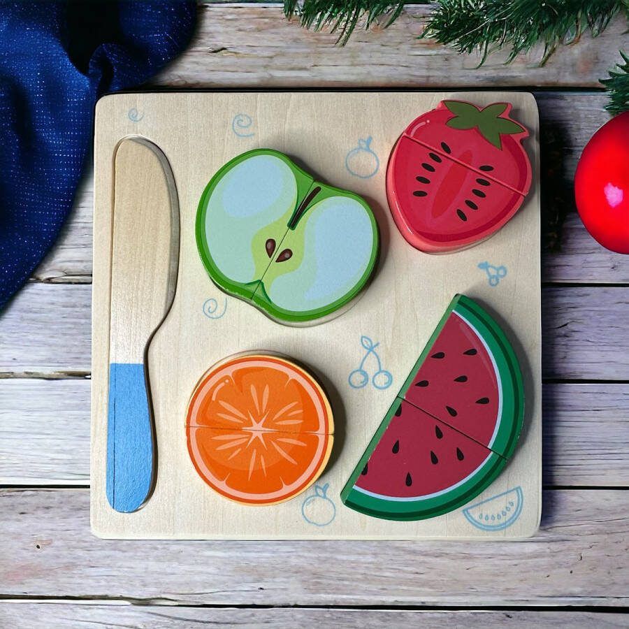 FEMUR Houten Snijfruit – Speelgoed Eten – Houten Fruit – Houten Mesje – Houten Speelgoed voor Kinderen – 3 Jaar en Ouder