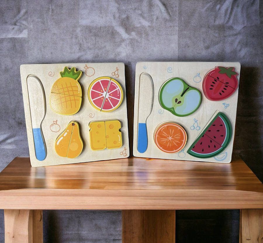 FEMUR Houten Snijfruit – Speelgoed Eten – Houten Fruit – Houten Mesje – Houten Speelgoed voor Kinderen – 3 Jaar en Ouder Set van 2