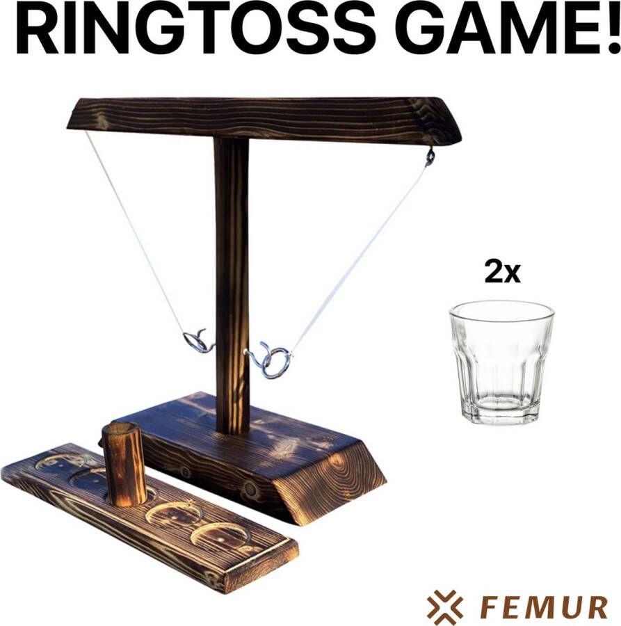 FEMUR Ring Toss Game – Inclusief 2 Shotglaasjes Drank Spelletjes – Gezelschapsspel – Drankspel TikTok – Ring Gooien – Shot Spel Ringtoss