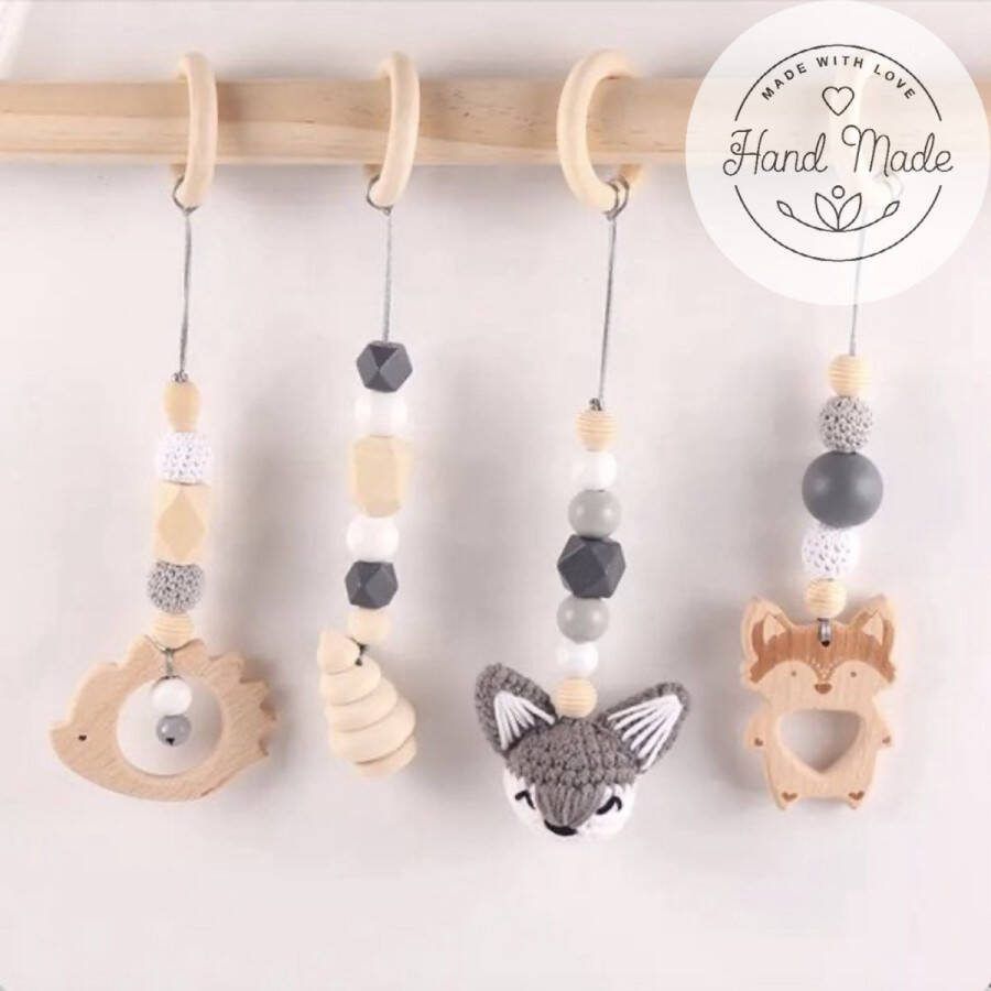 FEMUR Speeltjes voor de Babygym – Gehaakte en Houten Baby Speelgoed Babyshower – Kraamcadeau ALLEEN SPEELTJES Geen Babygym Regenbogen