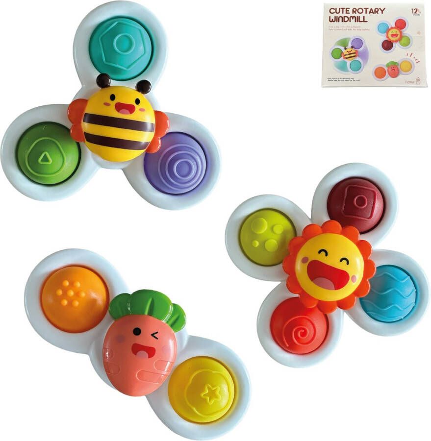 FEMUR Spinner Fidget Badspeelgoed Baby Spinner Speelgoed 3 stuks Speelgoed Zuignap Vrolijk Happy Sensorisch speelgoed Sint Sinterklaas