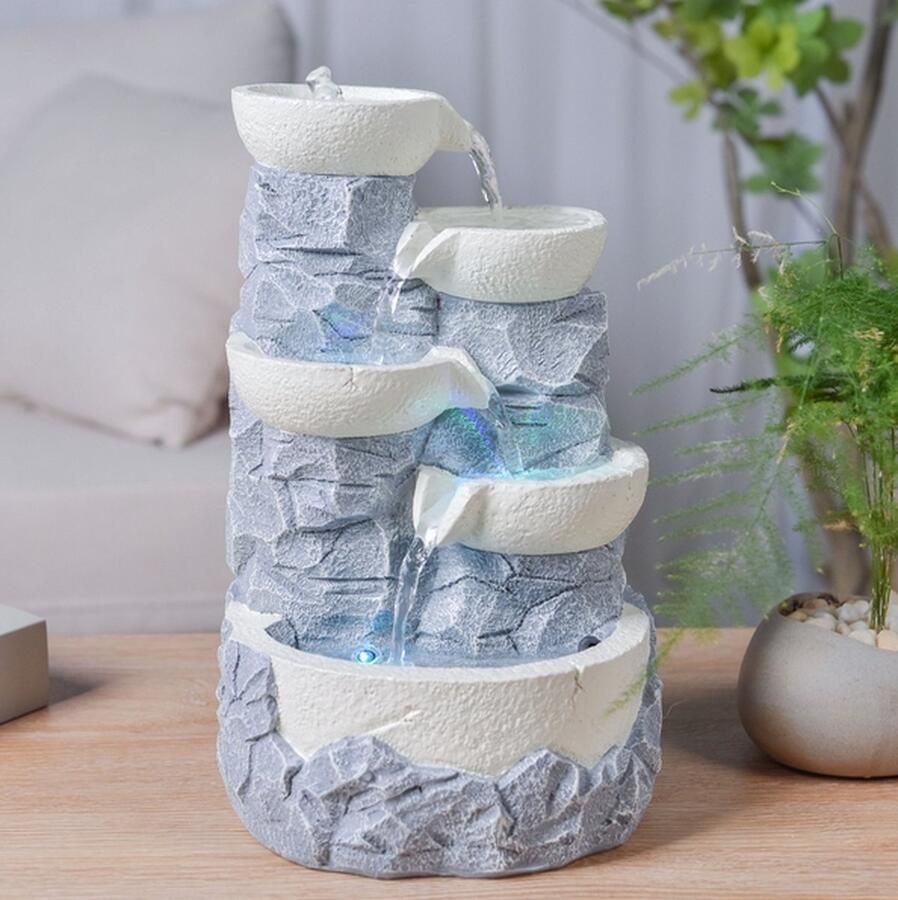 Feng Shui Webwinkel Kamerfontein White Ganda (30cm) Binnenfontein Waterornament Incl. LED Verlichting