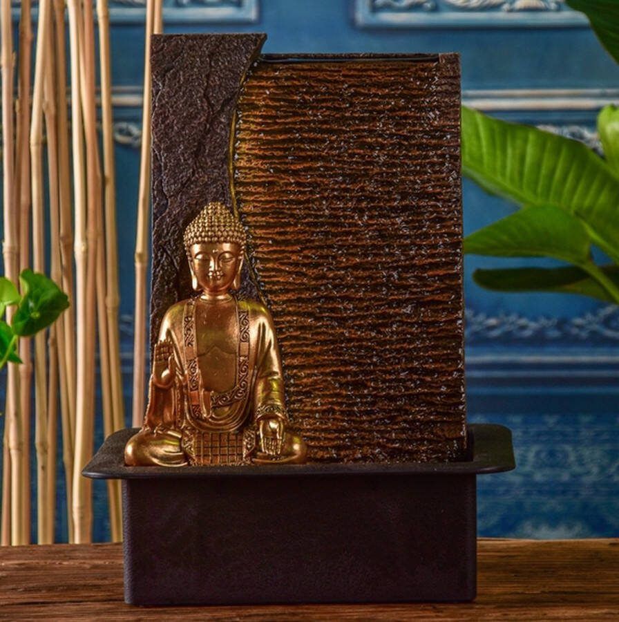 Feng Shui Webwinkel Kamerfontein Boeddha Jati (40cm) Binnenfontein Waterornament Incl. LED Verlichting