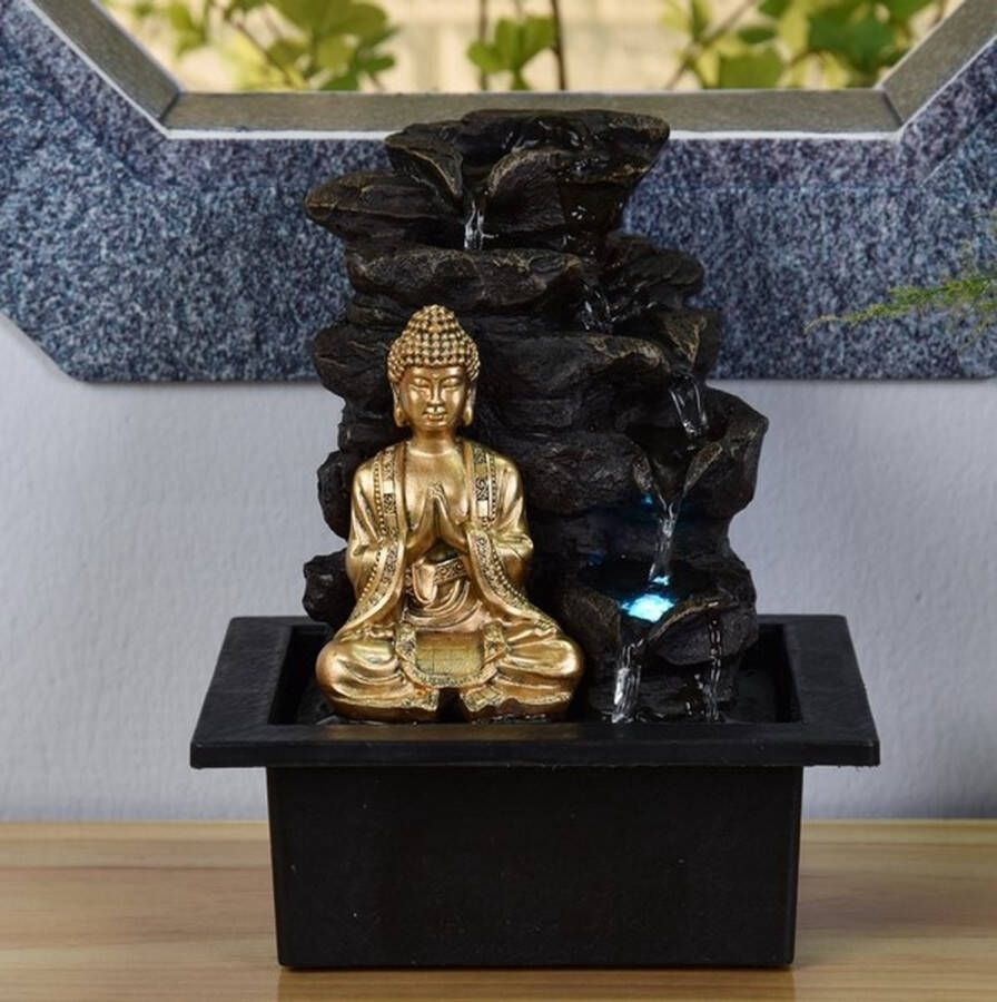 Feng Shui Webwinkel Kamerfontein Boeddha Shira (25cm) Binnenfontein Waterornament Incl. LED Verlichting