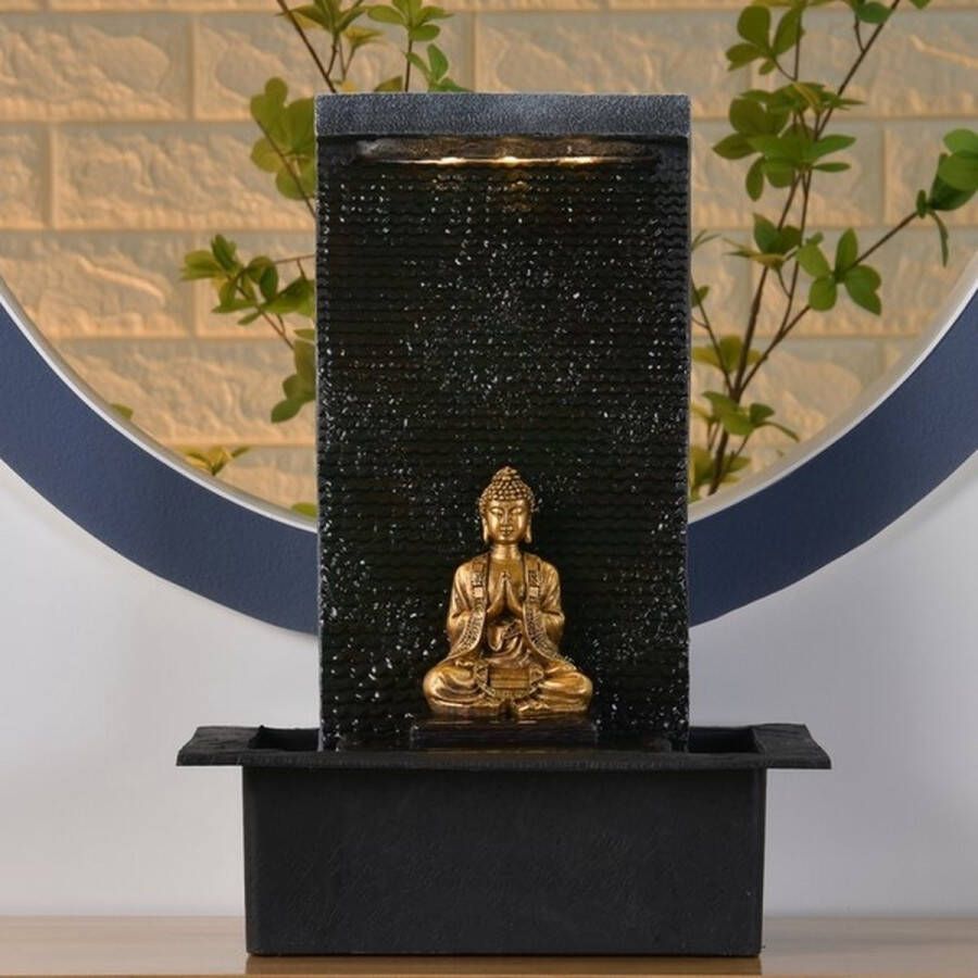 Feng Shui Webwinkel Kamerfontein Boeddha Zenitude (42cm) Binnenfontein Waterornament Incl. LED Verlichting