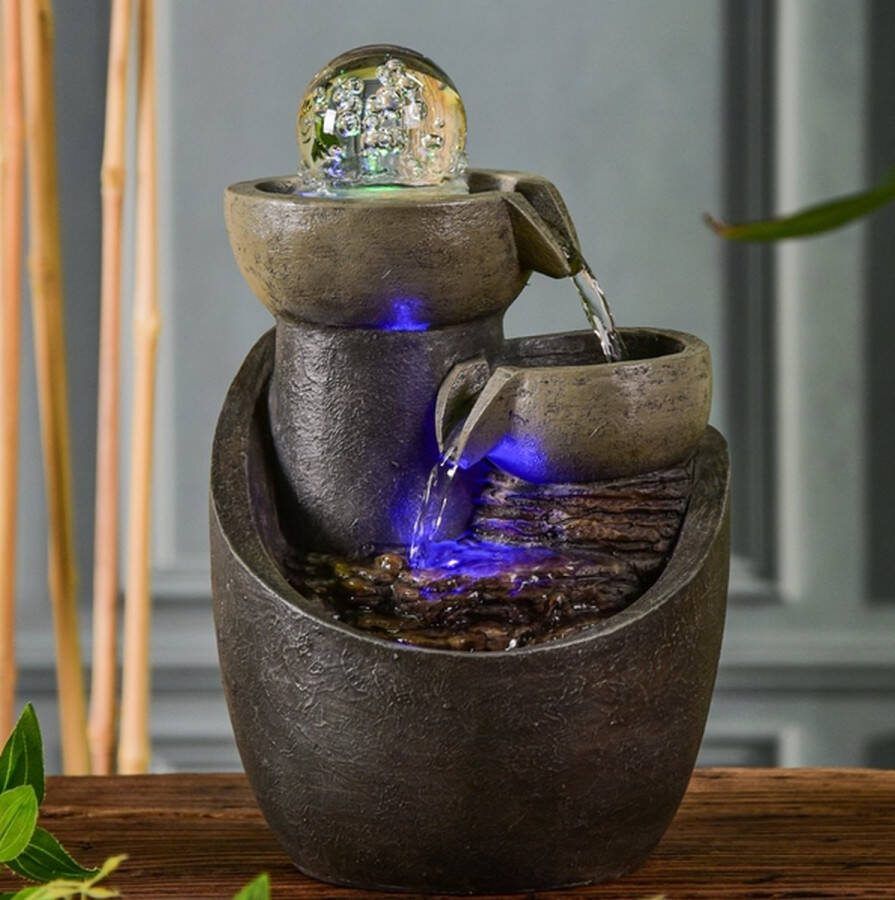 Feng Shui Webwinkel Kamerfontein Malla (28cm) Binnenfontein Waterornament Incl. LED Verlichting