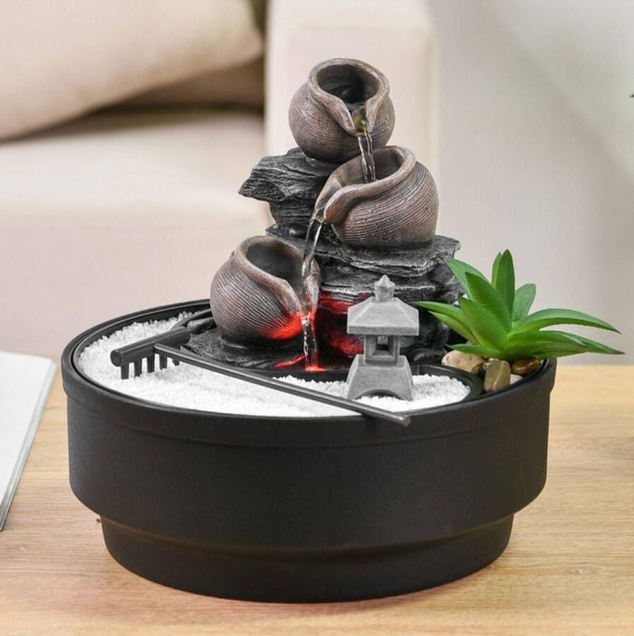 Feng Shui Webwinkel Kamerfontein Zen Oasis (21cm) Binnenfontein Waterornament Incl. LED Verlichting