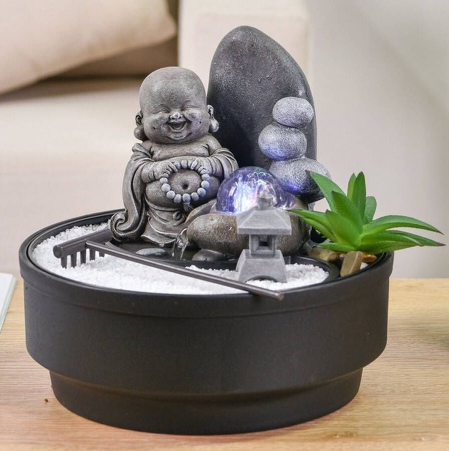 Feng Shui Webwinkel Kamerfontein Zen Sikhi (21cm) Binnenfontein Waterornament Incl. LED Verlichting