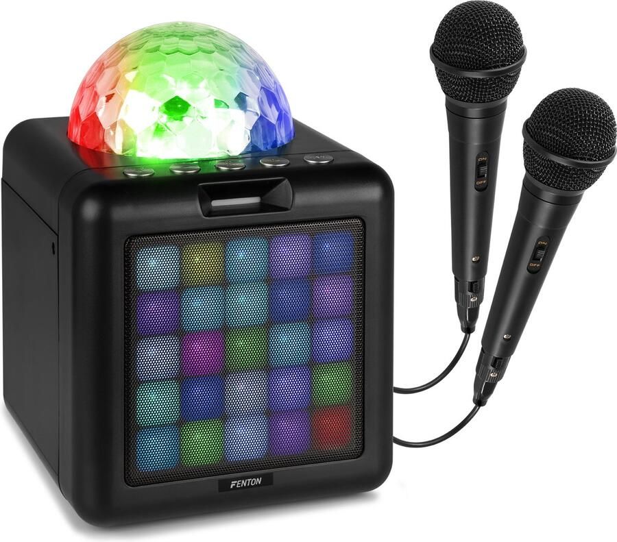 Fenton Karaoke set met 2 microfoons KAR15B Met multicolor lichteffecten Karaoke set voor kinderen Zwart